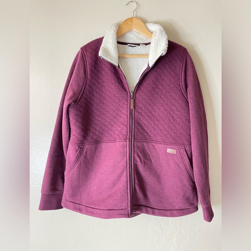 L.L Bean maroon Sherpa Quilted Full Zip jacket